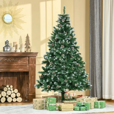 HOMCOM Künstlicher Weihnachtsbaum 180 cm Kieferbaum künstlich mit 59 Zapfen, Schnee, 1111 Spitzen für drinnen