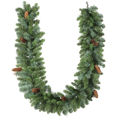 HOMCOM 1,8 m künstliche Weihnachtsgirlande Blumendekoration mit 162 Spitzen 8 Tannenzapfen Grün