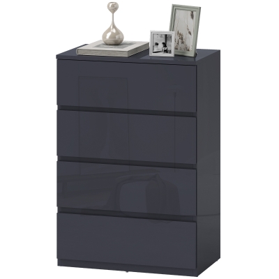 HOMCOM Commode 4 Tiroirs Gris Fermeture Douce 55x34x80 cm
