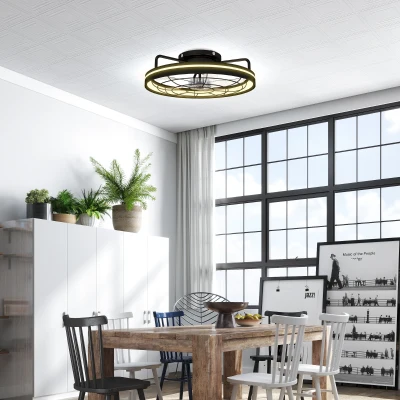 HOMCOM Deckenventilator mit Licht und Fernbedienung, 48 cm LED-Deckenventilator mit 3 Farbtemperaturen, 6 Geschwindigkeiten, Timer, Schwarz