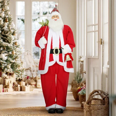 HOMCOM Weihnachtsmann 1,6 m stehende Weihnachtsmann mit Geschenk- und Weihnachtsglocken Soundfunktion