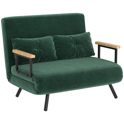 HOMCOM Schlafsofa 2er-Sofa Samtsofa, Schlaffunktion, inkl. 2 Kissen, Samtoptik, Natur + Grün