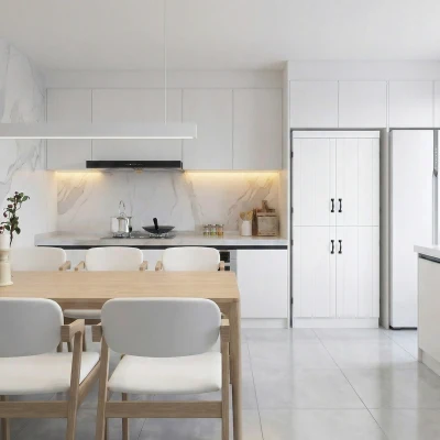HOMCOM 4-Door Tall Kitchen Cupboard White 6-Tier Storage