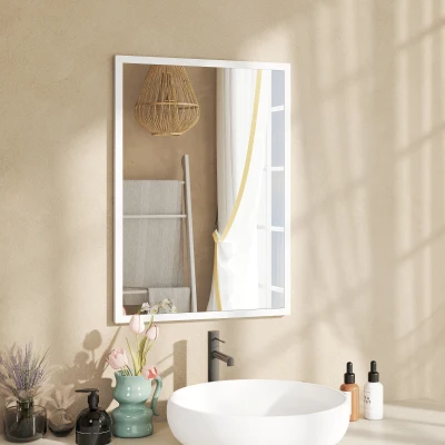 HOMCOM Rectangular Wall Mirror White Wooden Frame 50x70cm