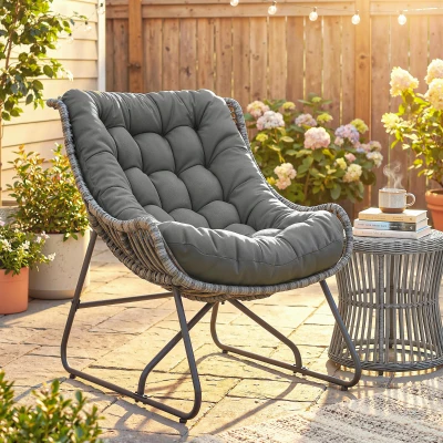 Outsunny Rattansessel mit Kissen Bänder, gepolsterter Outdoor Sessel aus Polyrattan, Korbsessel bis 120kg