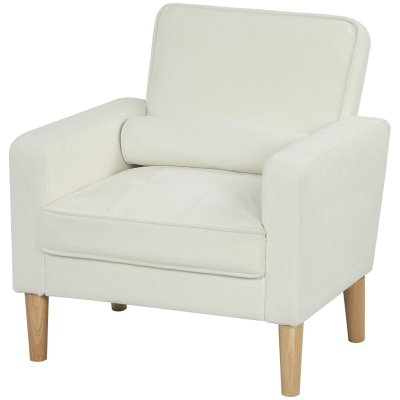 HOMCOM Fauteuil Inclinable Crème avec Accoudoirs et Pieds Bois