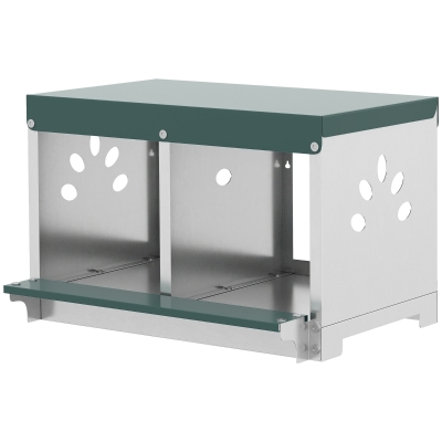 PawHut Pondoir Acier 2 Emplacements Toit Imperméable Argent Vert