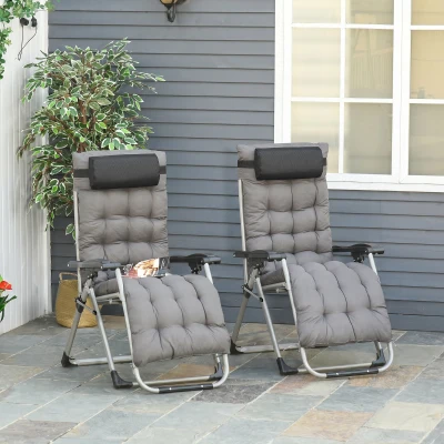 Outsunny 2-Piece Zero Gravity Chair Metal Frame Dark Grey