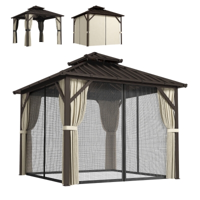 Outsunny Hardtop Gazebo Aluminium Brown 3x3m