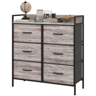 HOMCOM Commode 6 Tiroirs Tissu Acier Style Industriel Gris