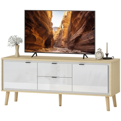HOMCOM Meuble TV 55" 2 Portes 2 Tiroirs Blanc 120x35x50 cm