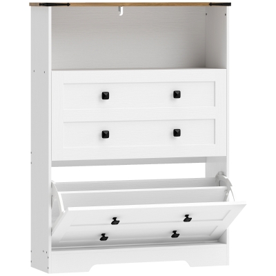 HOMCOM Shoe Cabinet 2 Flip Drawers Narrow Storage White