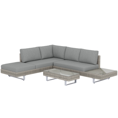 Outsunny Conjunto de Jardín Exterior de Ratán de 3 Piezas con Sofá Modular de 3 y 2 Plazas Mesa Lateral Mesa de Centro Cojines