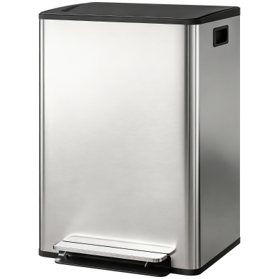 HOMCOM Poubelle Double 2x30L Cuisine à Pédale Argent