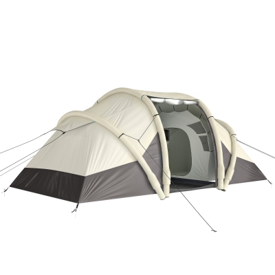Outsunny Tente Gonflable 2-4P 2 Chambres Séjour Imperméable Gris