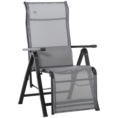 Outsunny Silla Reclinable Plegable de Jardín con Respaldo Ajustable en 9 Posiciones y Cojín Lumbar 70x65x111 cm Gris