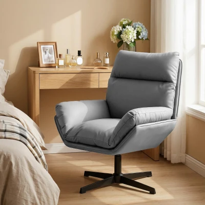 HOMCOM Swivel Accent Chair Padded Cushion Dark Grey