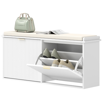 HOMCOM Banc Chaussures Blanc 2 Tiroirs Étagère 104x26x47,5 cm