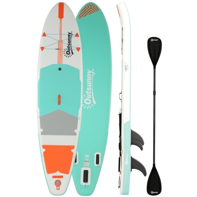 Outsunny Tabla Paddle Surf Hinchable SUP Extra Largo de 335 cm con Asiento Remo Convertible Aletas Bomba y Mochila Carga 180 kg