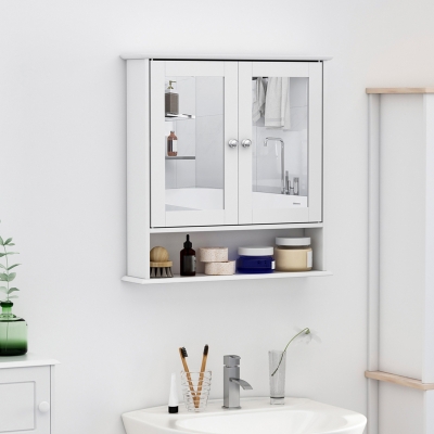 HOMCOM Armoire Murale Salle Bain Miroir MDF Blanc