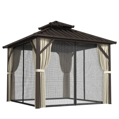 Outsunny Hardtop Gazebo Aluminium Brown 3x3m