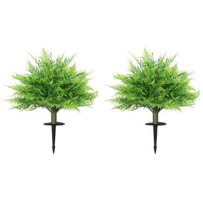 HOMCOM Künstliche Boston-Farn-Büsche UV-beständig, Kunstpflanzen mit Stäben, Set aus 2, 60 cm für Garten, Veranda