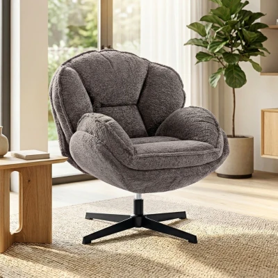 HOMCOM Modern Velvet Swivel Wingback Accent Chair Grey