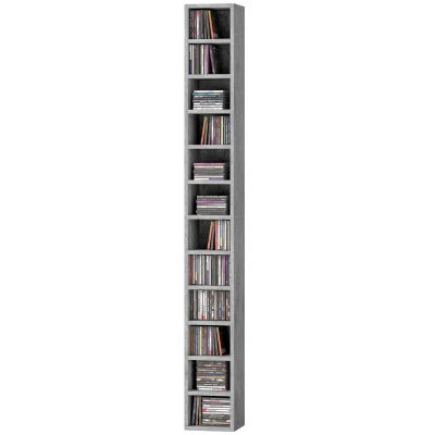 HOMCOM Bibliothèque 12 Étagères 204 CD MDF Gris 21x20x175cm