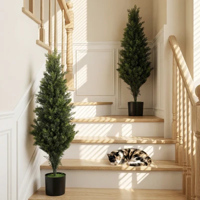 HOMCOM Artificial Cypress Plants Set Weighted Pot 90cm Green
