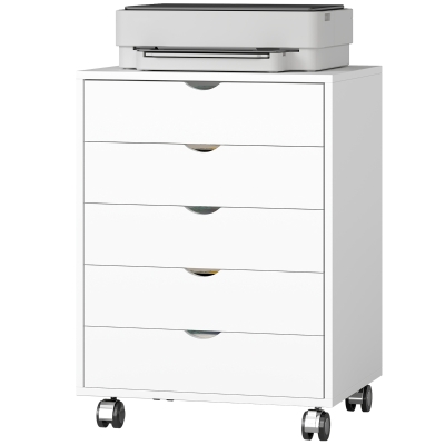HOMCOM Caisson Bureau 5 Tiroirs A3 avec Roulettes Blanc