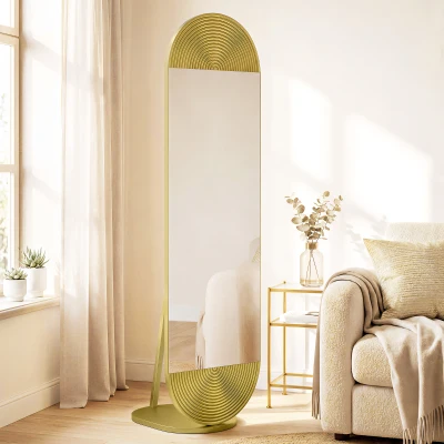 HOMCOM Full-Length Wavy Mirror Metal Frame 50x161cm Gold