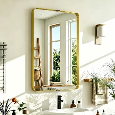 HOMCOM Wall-Mounted Mirror Aluminium Frame 90x60cm Gold