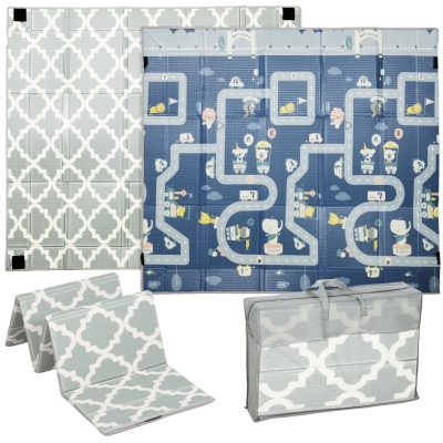 AIYAPLAY Tapete de Brincar Dobrável Acolchoado para Bebé 202x180,5x1 cm Laterais Dobráveis Tapete de Atividades Bebé XPE Impermeável Multicor