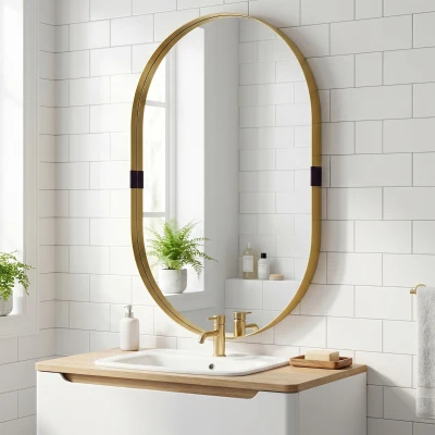 HOMCOM Wall-Mounted Bathroom Mirror Aluminium 60x90cm Gold