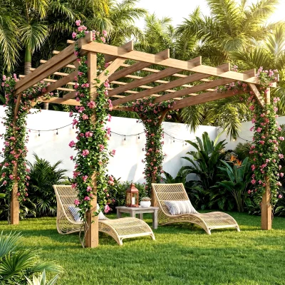Outsunny Wooden Pergola Garden Gazebo 3x3m Dark Brown