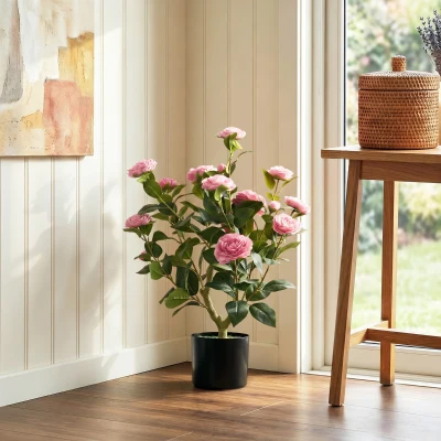 HOMCOM Artificial Camellia Plant Pot 65cm Pink