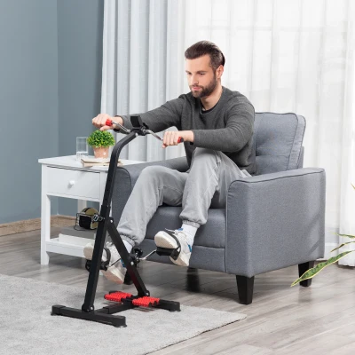 HOMCOM Pedales Estáticos Personas Mayores de Piernas y Brazos Altura Ajustable 75-97 cm Pantalla LCD y Rodillo Masajeador