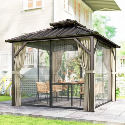 Outsunny Hardtop Gazebo Aluminium Brown 3x3m