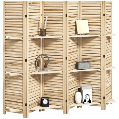HOMCOM Paravent Bois 4 Panneaux 160x170cm 3 Étagères Effet Brûlé