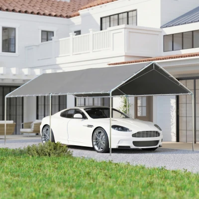Outsunny Carpa Garaje para Coche 3x6 m Cochera Portátil Impermeable con Toldo de Tela PE y Marco de Acero Galvanizado Gris