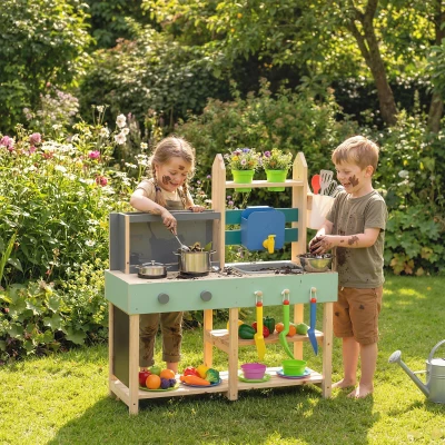 AIYAPLAY Kids Mud Kitchen with Faucet & Accessories Blue