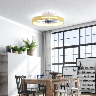 HOMCOM Deckenventilator mit Licht und Fernbedienung, 49 cm LED-Deckenventilator mit 3 Farbtemperaturen, natürliches Holzfinish