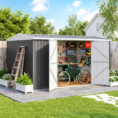 Outsunny Metal Storage Shed 14x8ft Lockable Grey