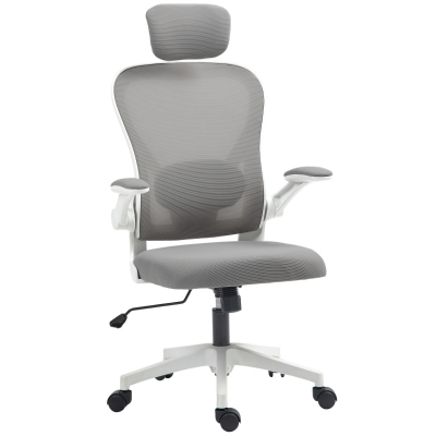 HOMCOM Fauteuil Bureau Ergonomique Accoudoirs Relevables Gris