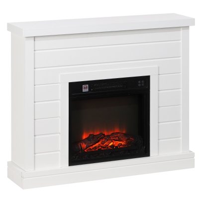 HOMCOM Elektro-Kamin, 3D-Flammeneffekt, 3 Einstellungen, Timer, Fernbedienung, Weiß