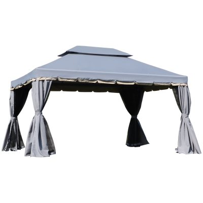Outsunny Cenador de Jardín 4x3m Pabellón de Jardín Gazebo con Doble Techo Estructura de Aluminio UPF50+ para Exterior Gris