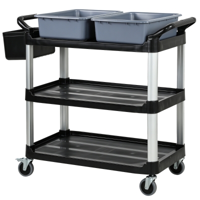HOMCOM Chariot Nettoyage 3 Étagères 2 Bacs Seau 100kg Noir