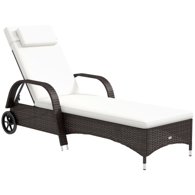 Outsunny Gartenliege mit Auflage, verstellbare Rückenlehne, Metallgestell, Polyrattan, schwarz+creme, 200 x 73 x 103 cm