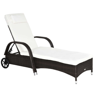 Outsunny Gartenliege mit Auflage, verstellbare Rückenlehne, Metallgestell, Polyrattan, braun+creme, 200 x 73 x 103 cm