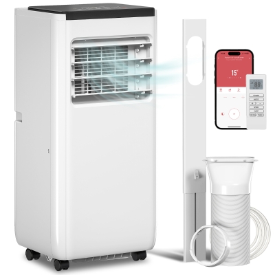 HOMCOM Ar Condicionado Portátil 10.000 BTU com WiFi Arrefecimento Desumidificador Ventoinha Temporizador Controlo Remoto e Ecrã LED para 30 m² 33x28x71 cm Branco